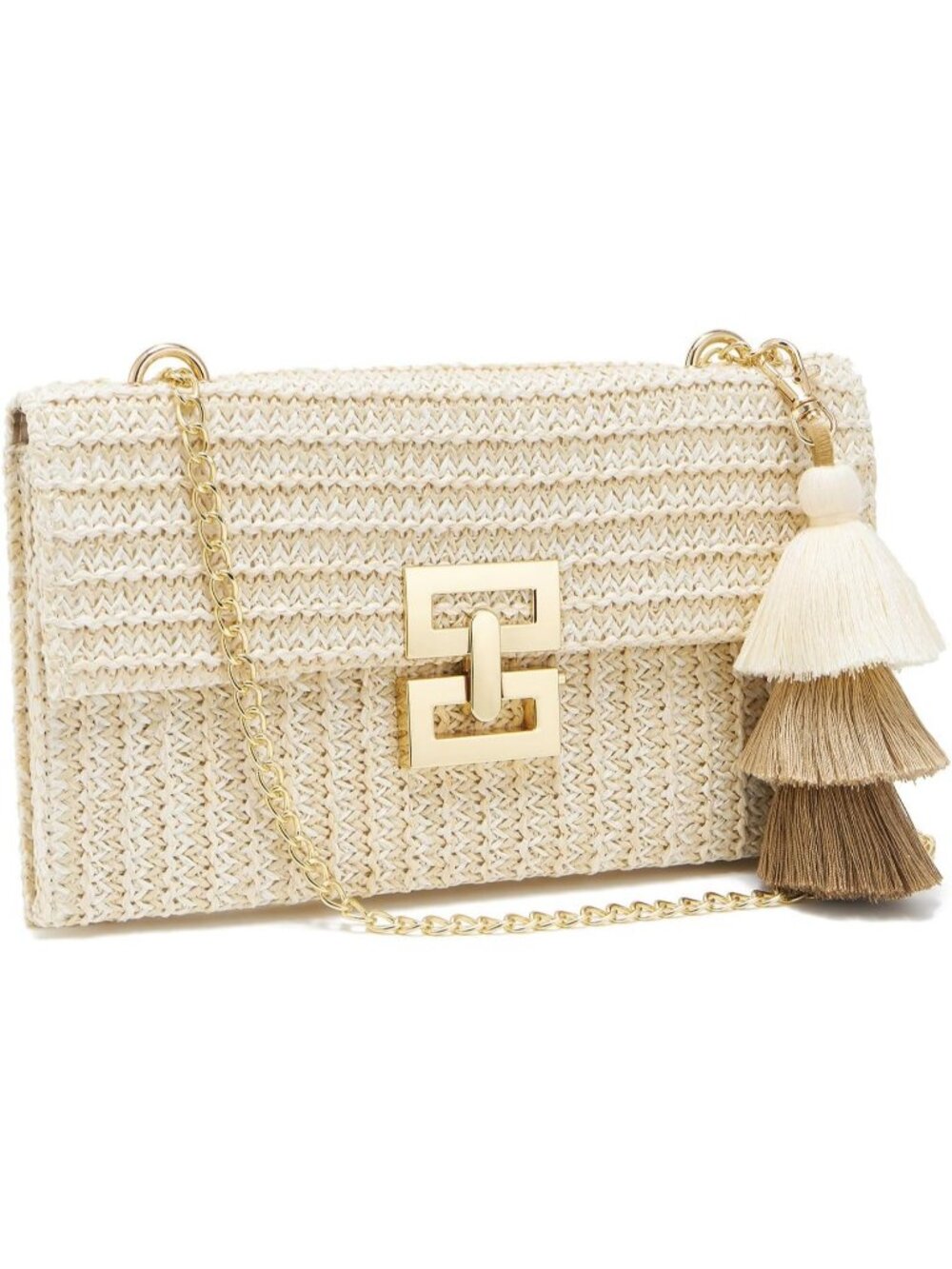 Women's Beige Summer Straw Envelope Clutch Elegant Beach Crossbody Shoulder Bag